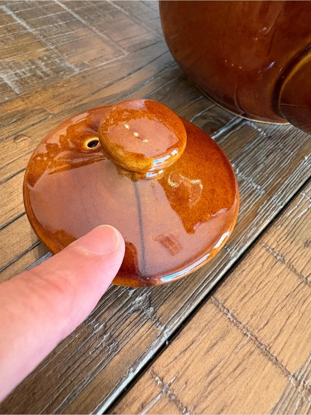 Rusty Orange Glazed Ceramic Teapot, approx 5”